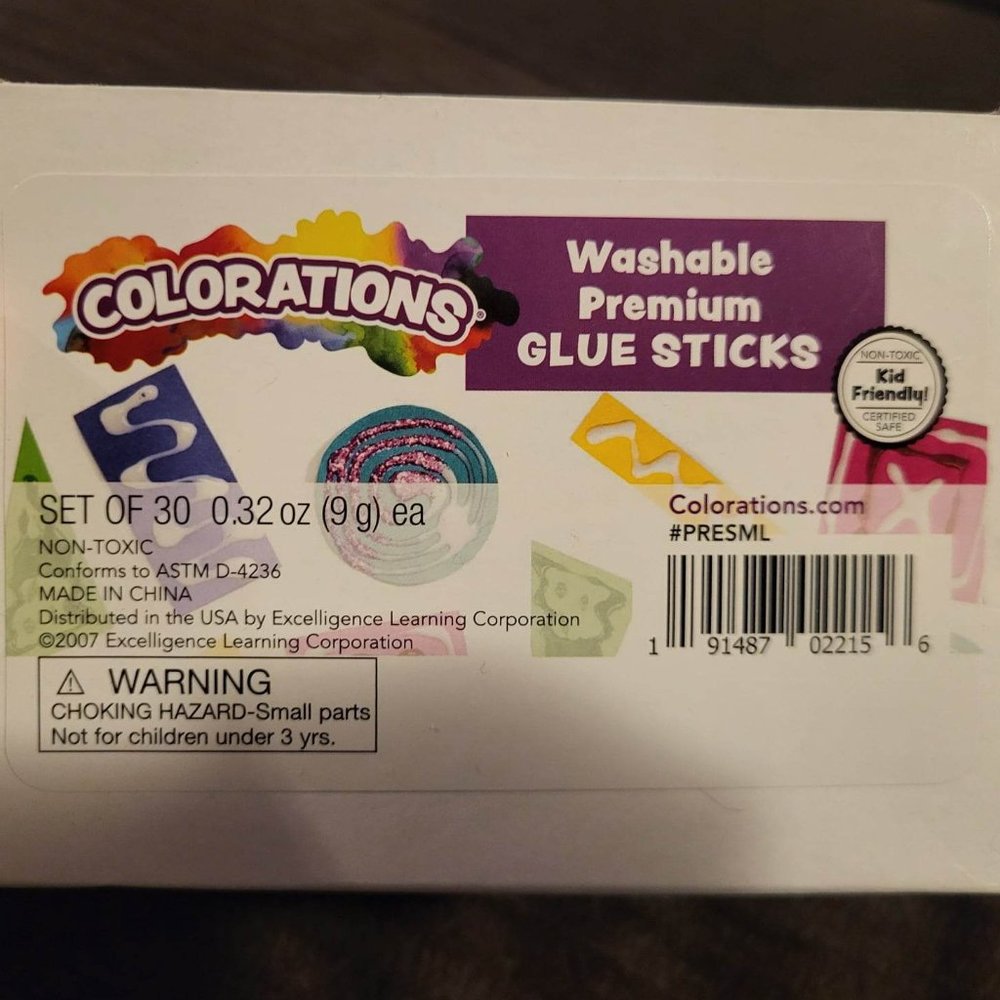 "Colorations Washable Premium White Glue Sticks" - (Set of 30 - 0.32 oz each)